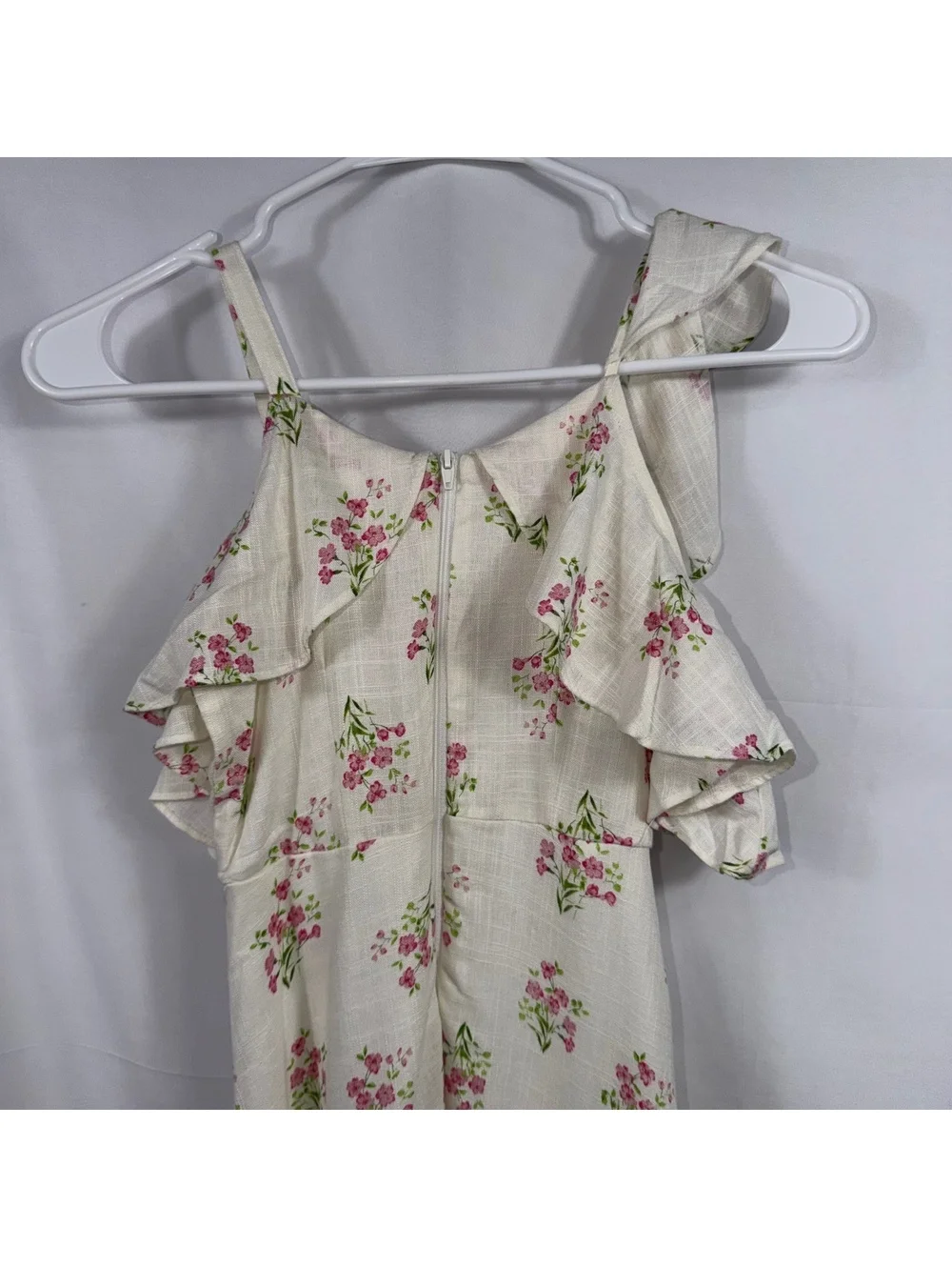 GB Girls Size 7 Ivory Pink Floral Ruffle Romper Jumpsuit
